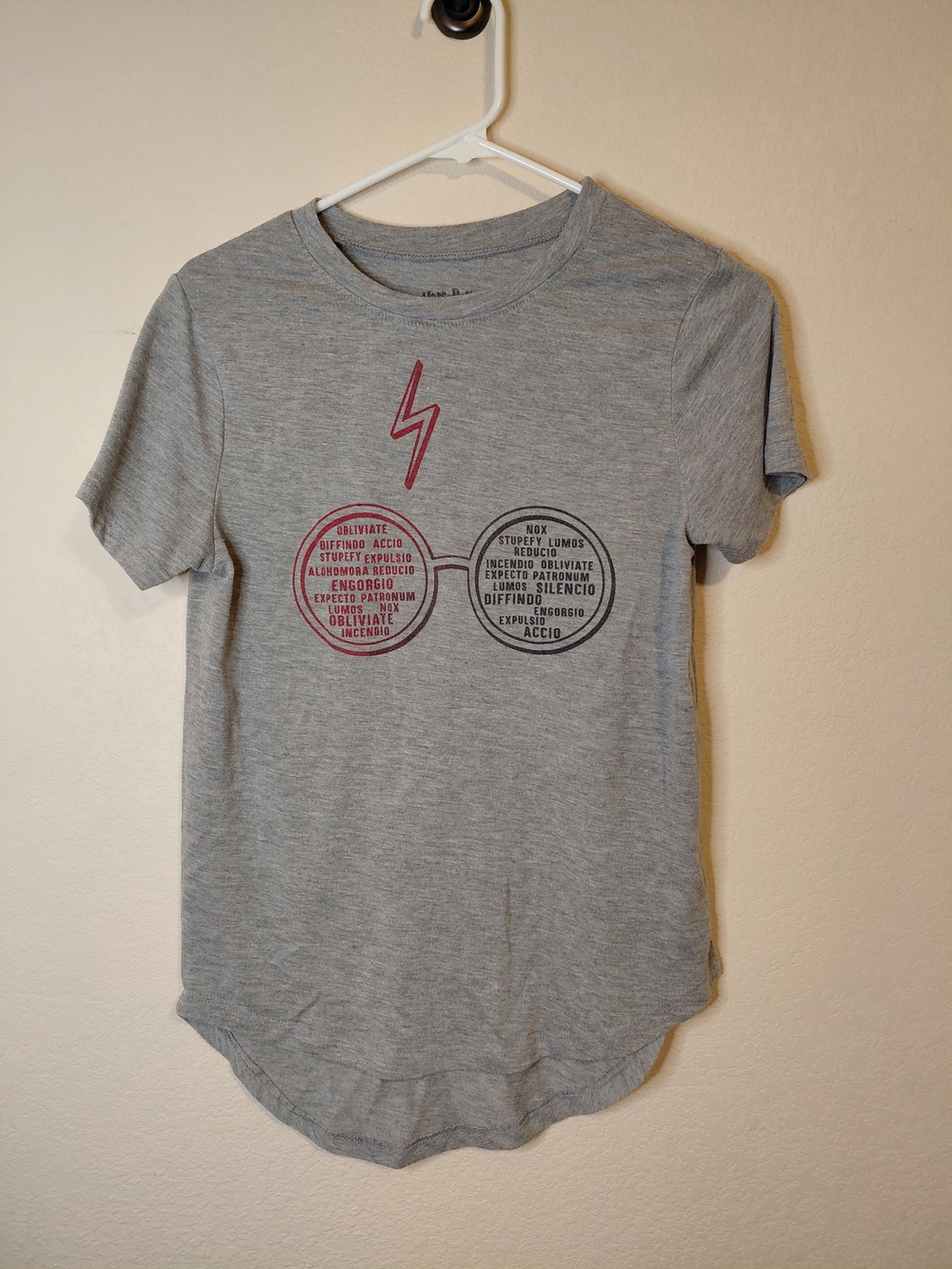Harry Potter Heather Gray Tee with Red Lightning and Dual Chest Prints